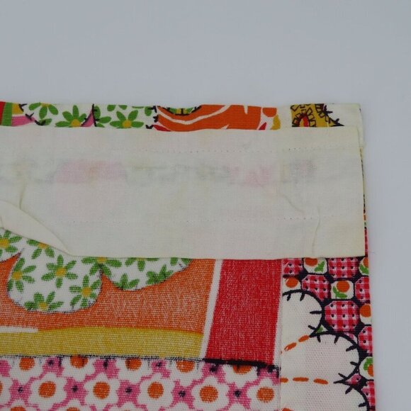 Retro 2 Curtains Pink White Yellow Orange Floral Flower Patchwork Pom Pom Trim - Picture 4 of 8